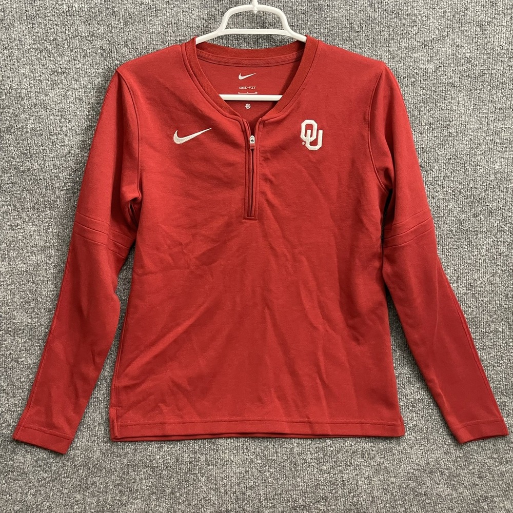 Nike OU Oklahoma Sooners Pullover Shirt Mens Sz S 1/4 Zip Orange